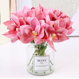 Decorative Flowers 6 Pieces Of Simulated Artificial Orchids Pink Plastic Bouquet Family Wedding Home Living Room Dining Table Decoration