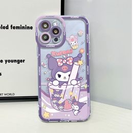 Case for iPhone 7 8 SE 11 Pro 13 Mini 15 Pro 14 Pro Max 12 XS Max XR Cute Kuromi Cinnamoroll Transparent Soft Cover Coque TPU