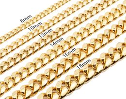 8mm10mm12mm14mm16mm Miami Cuban Link Chains Stainless Steel Mens 14K Gold Chains High Polished Punk Curb Necklaces Mens Jewelr1239504