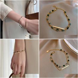 Chain Accessories For Women Crystal Charm 14K Yellow Gold Bracelets Golden Beaded Double Layered Adjustable Bracelet Jewelry Drop Deli Dhprd