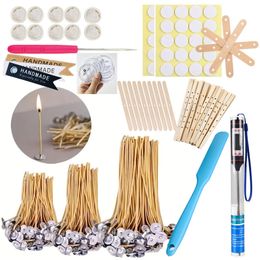 3.54/6/7.87inch Candle Wick with Candle Wicks Base Stickers 1/5/7 hole Wooden Holders Tags Drill for DIY Candle Making Supplies