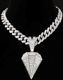 Pendant Necklaces Hip Hop Paved Rhinestones Diamond Shape Necklace For Women Men Iced Out Crystal Chunky Cuban Chain Jewellery Gift4519126
