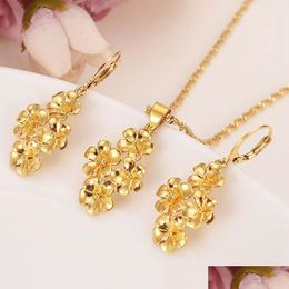 Earrings Necklace Golden Flowers Assembled Beautif Fine 18K Gold Pendant Chain Flower Set Jewelry Bride Bijoux Giftd Drop Delivery Set Otv3H