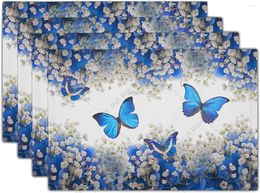 Table Mats Blue Butterfly White Flowers Place Mat Set Of 4 Placemats For Dining Durable Heat Insulation Pad Accessories 12 X 18 In