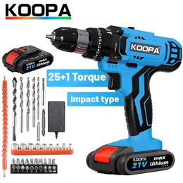 Koopa Tool 21V Portable Cordless Impact Drill Driver Screwdriver 2 Variable Speed 251 Torque Setting with battery 240407