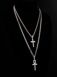 Pendant Necklaces ALLICEONYOU Iced Out Ankh Hip Hop Cross Necklace Jewery Set Cuban Chain Women Gift Link Female Shiny4162142