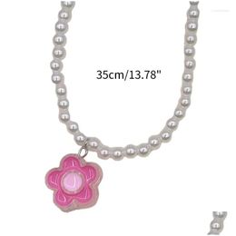 Pendant Necklaces Y2K Pearls Flower Necklace Women Fashion Egirl Punk Clavicle Chain Drop Delivery Jewelry Pendants Dhthx