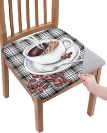 Chair Covers Black And White Grid Coffee Beans Seat Cushion Stretch Dining Cover Slipcovers For Home El Banquet Living Room