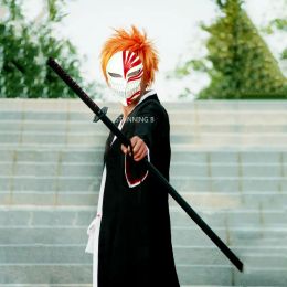 Anime Cosplay Bleach Costumes Ichigo Kurosaki Hollow Halloween Costumes Mask Tops and Pants Role Play Clothing Party Uniform