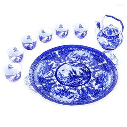 Teaware Sets Tea Pot Set Chinese Teapot Spot Glaze Color Blue And White Ceramics Trays Cups Cans