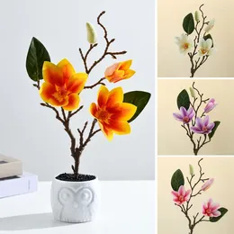 Decorative Flowers 1pc Artificial Magnolia Bonsai Wall Mounted Indoor Beautifying Plants Fake Bouquet For Home Living Room El Teahouse