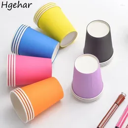 Disposable Cups Straws 50pcs Colourful Paper Birthday Party Drinkware Portable Heat-resistant Anti-scald Copo Kitchen Tableware Tea Cup