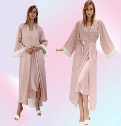 YAOTING Kimono Pink Silk Luxury Pajamas Satin Sexy Woman Nightgown Custom Bathrobe Nightie Sleepwear Home Clothes Robe 2205101019797