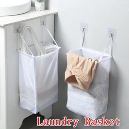 Laundry Bags Basket Washing Clothes Organizer Mesh Storage Punch Free Adhesive Hook Home Foldable Multifunctional Wall Hanging1PC