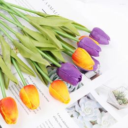 Decorative Flowers 8Pcs PU Fake Tulips Replacement Household Wedding Club Restaurant Artificial Flower Ornament Yellow