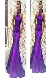 Elegant Taffeta Purple Mermaid Prom Dresses Sheath High Neck Sleeveless Formal Evening Gowns Slim Fit Women Event Party Dresses8866827