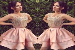 2018 Short Blush Pink Two Piece Homecoming Dresses A Line Sleeveless Backless Mini Cocktail Dress Prom Party Gowns Custom Lace3215232