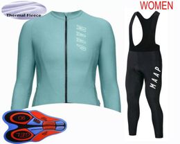 New Women cycling Jersey Kits Team winter thermal fleece long sleeve bike shirt bib pants set bicycle Sports Uniform Y20092201937921