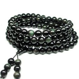 Natural Stone Black Rainbow Obsidian Bracelet Man Women 108 Beads Stretch Bracelets 6mm Fashion Buddha Rosary Buddhist For Lover 240402