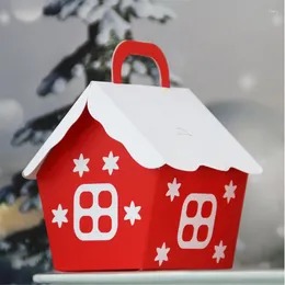 Gift Wrap 10pcs Red House Shaped Boxes Merry Christmas Candy Box Cardboard Cake Xmas Packaging Party Favours