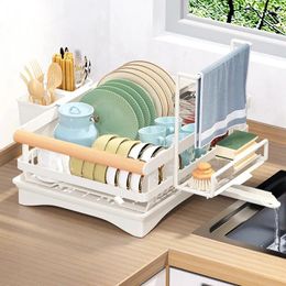 Kitchen Storage Large Dish Organiser Drain Rack Tableware Bowl Sponge Holder Towel Shelf Accessories