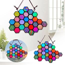 Decorative Figurines Honeycomb Stained Glass Window Hanging Garden Decoration Outdoor Butterfly Bee Panels Ornament