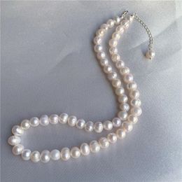 Genuine Silver Pearl Necklace 6-7mm Natural Freshwater Pearl Choker Necklace For Women Jewellery Trend Gifts 240408