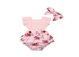 Jumpsuits 024M Baby Girl Flower Ruffle Romper Born Backless Jumpsuit Headband Girls Sunsuit Outfit 2pcs Summer Clothing6115967