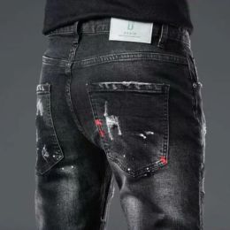 Trousers Ripped Torn Patch Man Cowboy Pants Slim Fit with Holes Men's Jeans Tight Pipe Skinny Broken 2024 Korean Autumn Goth Xs