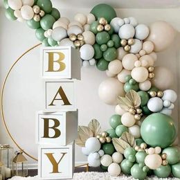 Party Decoration 4Pcs White Baby Shower Boxes With Gold Letters Blocks Balloons For Baptism Birthday Gender Reveal
