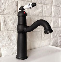 Bathroom Sink Faucets Retro Style Oil Rubbed Bronze Basin Faucet Single Ceramic Handle Hole Deck Mounted Tap Nnf364