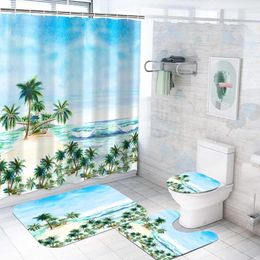 Bath Mats Cartoon Seascape Waterproof Shower Curtain Bathroom Floor Mat Marine Animal Decorative With Plastic Hook