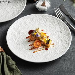 Plates Pure White Stone Pattern Ceramic Shallow Plate Restaurant Steak Dessert Sushi Molecular Cuisine Specialty Tableware