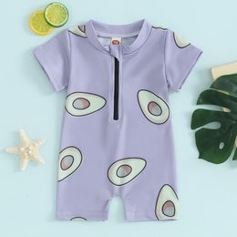 Tregren Toddler Baby Girl Rash Guard Swimsuit Rompers Zipper Short Sleeve Avocado Print Swimwear Bathing Suit Infant Beachwear