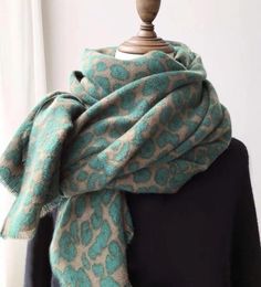 Leopard Print Pashmina Scarf Cashmere Blanket Shawls Vintage Avocado Green Thickened Warm Womens Winter Wrap Ladies Fashion5275287