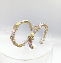 18k gold plated rhinestone hoop earrings Alluring purple light pink flower form Fashion brand designer earrings for women weddi6697804