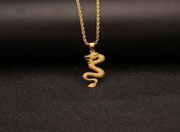 18K Gold Plated Gold Dragon Pendant Necklace Mens Charm with 24inch Cuban Link Chain Hip Hop Jewelry5499414
