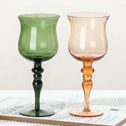 Wine Glasses French Cocktail Red Stained Glass Colourful Mediaeval High Cup Family Party Light Luxury Vintage RetroChampagne