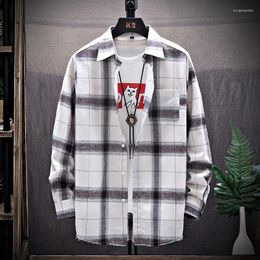 Men's Casual Shirts Plaid Shirt Clothing Mens And Blouses Japanese Vintage Fashion Korean Clothes Top Work Wear