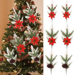 Decorative Flowers Artificial Red Berry Branches Simulation Pine Needle Christmas Flower Arrangement Wedding Party Home DIY Decoration