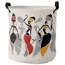 Laundry Bags African Woman Dance Dirty Basket Foldable Round Waterproof Home Organiser Clothing Children Toy Storage