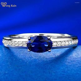 Cluster Rings Wong Rain 925 Sterling Silver Oval Cut 4 6 MM Sapphire High Carbon Diamond Gemstone Wedding Jewelry Ring For Women Gifts