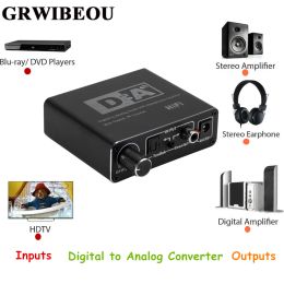 Converter Grwibeou Hifi DAC Digital To Analogue Audio Converter RCA 3.5mm Headphone Amplifier Toslink Optical Coaxial Output Portable DAC