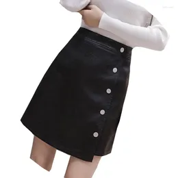 Skirts 2024 Faux Leather Black Pu Womens High Waist Button Warm Midi Pencil Split Sexy Club Bodycon Party Casual Skirt