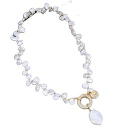 Gioielli Guaiguai Naturale Fresh Acqua dolce Culturata bianca Keshi Pearl Choker Neckace Coin Charm Caspite Pendant 18Quot per Women7693171