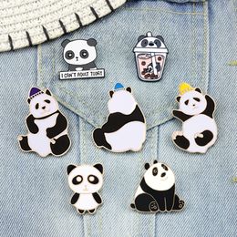 Smiling Panda Enamel Lapel Pins Funny Bubble Tea Animal Brooch Cute Pandas Backpack Badge Clothes Jewellery Gifts for Kids Friends