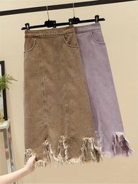 Skirts S-5XL Women Long Denim Skirt Summer Fashion Irregular Hem High Waist A-Line Jeans Spring Casual Loose Plus Size