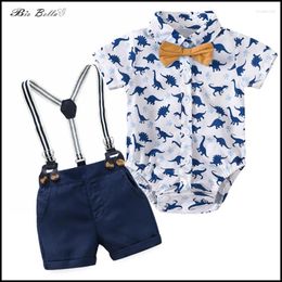 Clothing Sets Summer Baby Boy Suit Dinsour Short Sleeve Bodysuit Belt Pants Kids 3-24 Month Infant Baptism Birthday Xmas Clothes