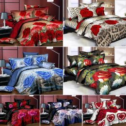 Bedding Sets 38 4 Unids/set 3D Estampado Floral Rosa Funda De Almohada Edredn Juego Sbanas