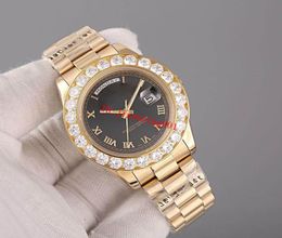 top quality Super President 18K Gold Day Date Men039s Watch Big Diamond Prong Set original clasp automatic fashion Mens Watches4421848